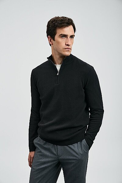 Robın Men’s Sweater Black Half Turtleneck - 4