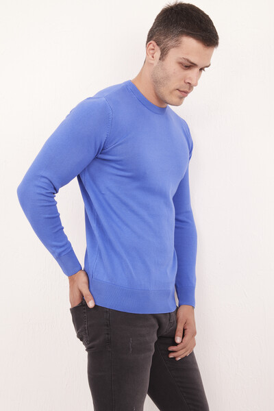 Round Neck Cotton Piece Dye Knitwear Sweater - Thumbnail