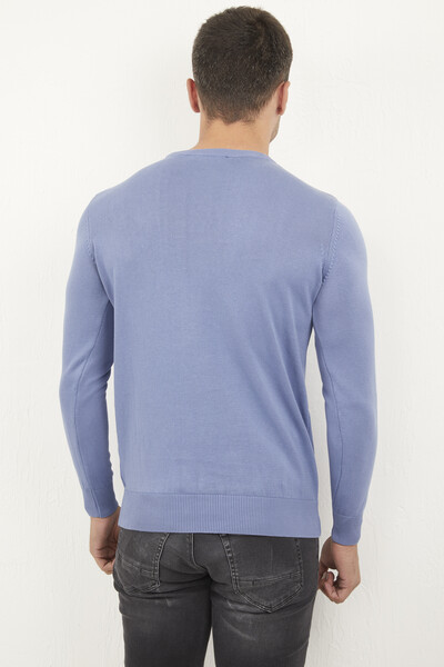 Round Neck Cotton Piece Dye Knitwear Sweater - Thumbnail