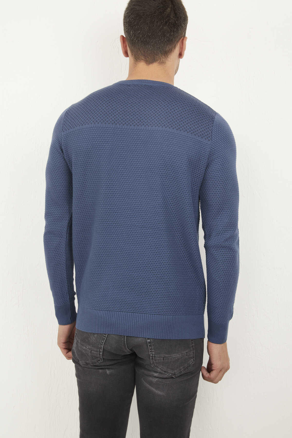 Round Neck Indigo Knitwear Sweater | Voltaj