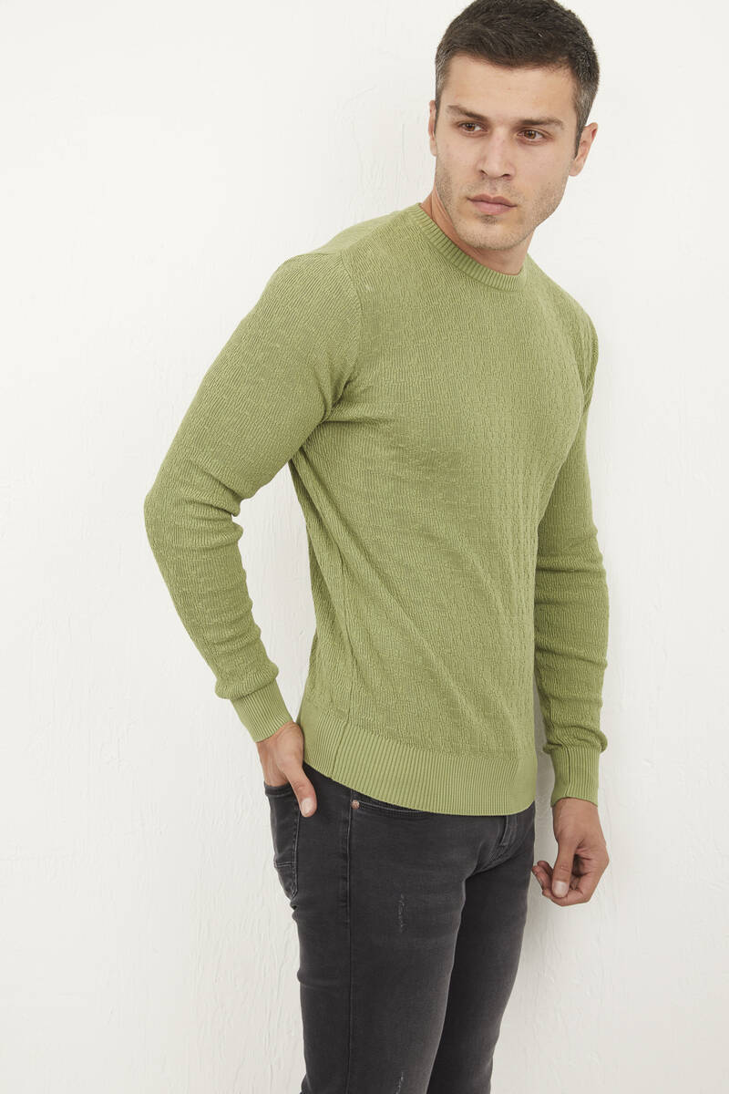 Round Neck Patterned Piece Dye Knitwear Sweater