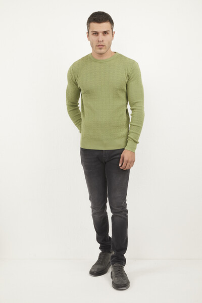 VOLTAJ - Round Neck Patterned Piece Dye Knitwear Sweater (1)
