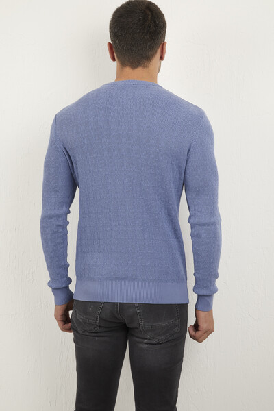 Round Neck Patterned Piece Dye Knitwear Sweater - Thumbnail