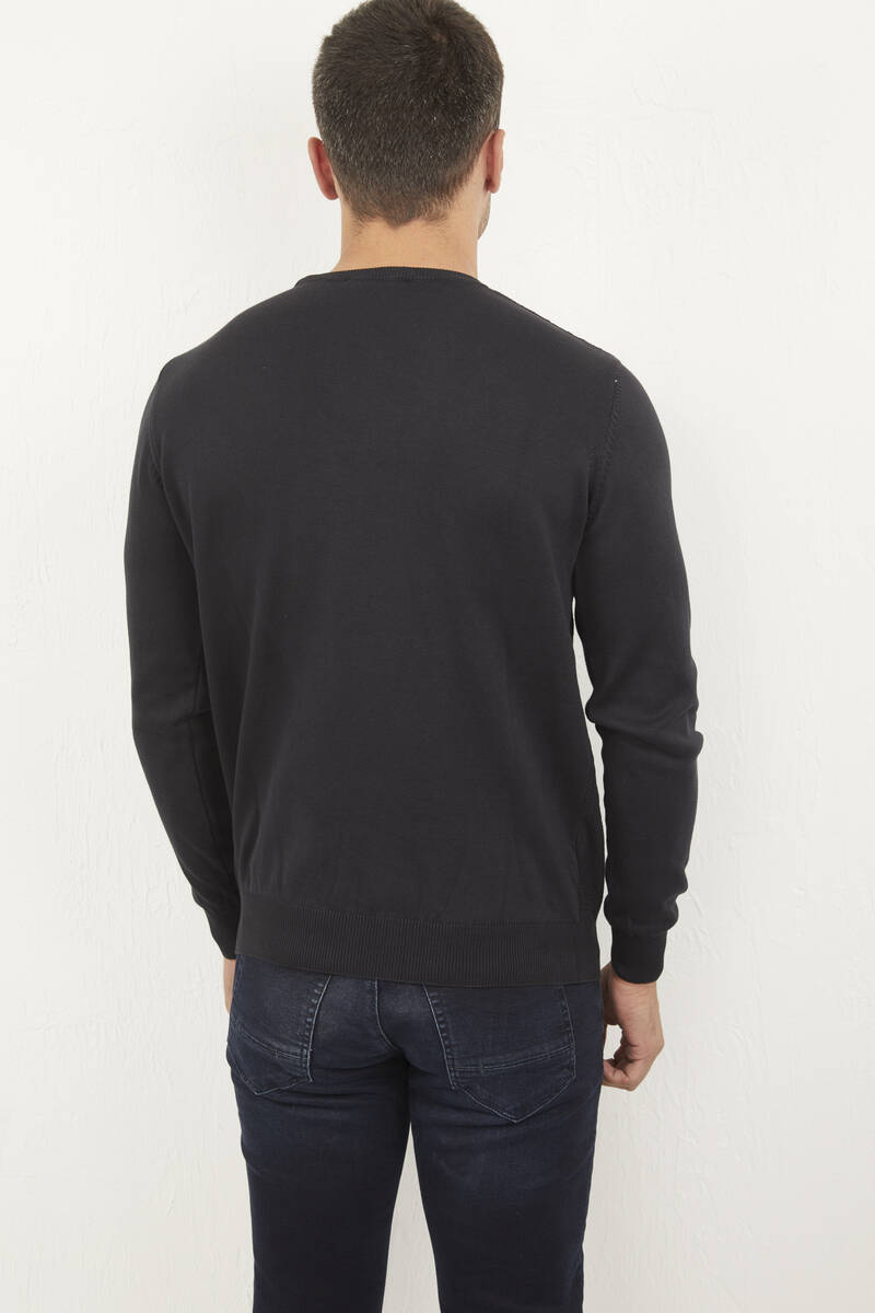Round Neck Patterned Piece Dye Men's Knitwear Sweater
