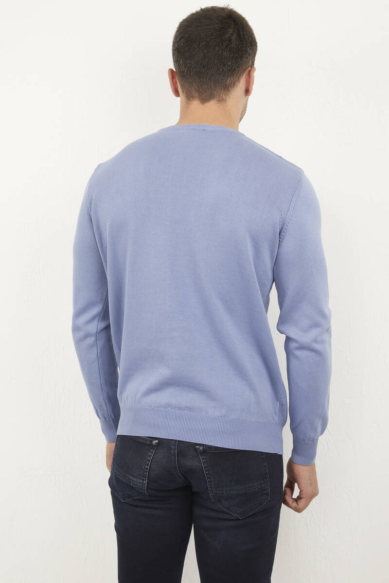 Round Neck Patterned Piece Dye Men's Knitwear Sweater