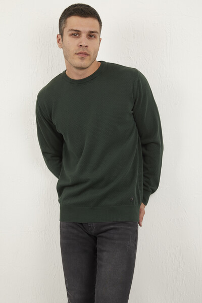 VOLTAJ - Round Neck Piece Dye Patterned Rigged Knitwear Sweater (1)