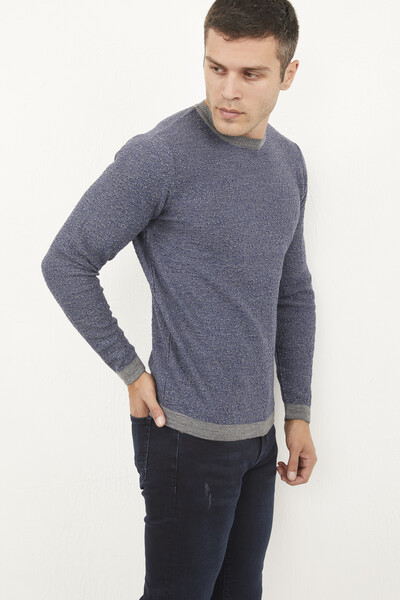 Round Neck Plain Knitwear Sweater - Thumbnail