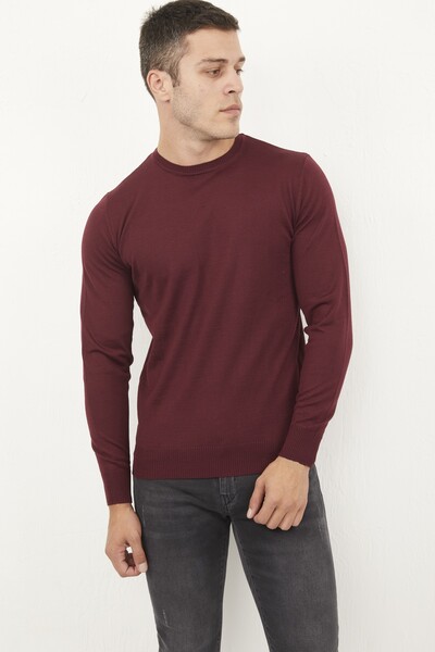 Round Neck Plain Men's Knitwear Sweater - Thumbnail