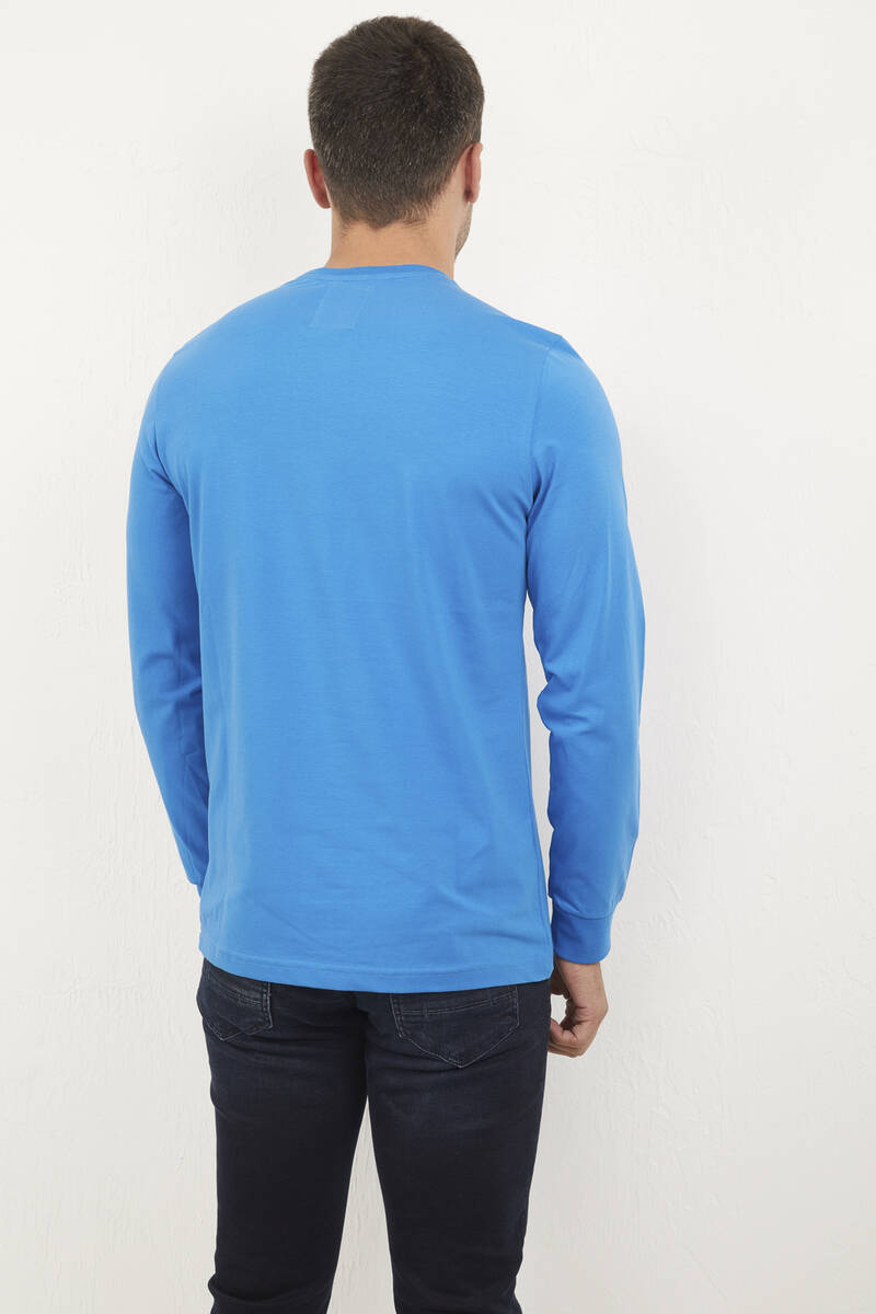 Round Neck Printed Blue Sweatshirt