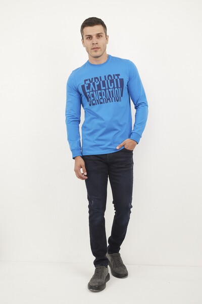 VOLTAJ - Round Neck Printed Blue Sweatshirt