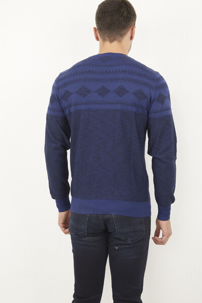 Round Neck Rug Patterned Knitwear Sweater - Thumbnail
