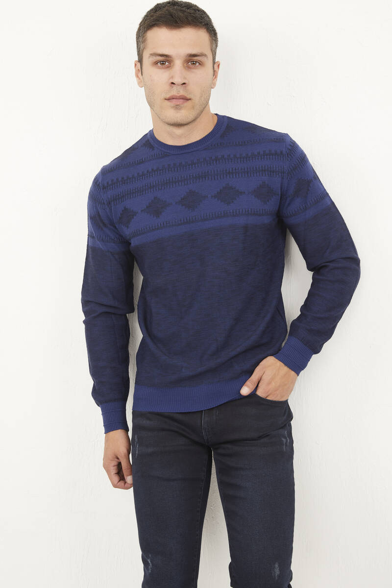 Round Neck Rug Patterned Knitwear Sweater