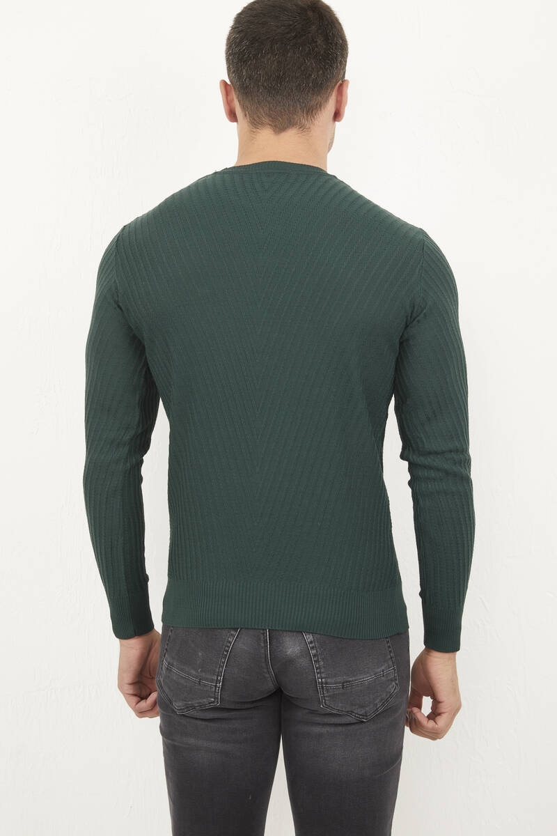 Round Neck V Patterned Knitwear Sweater