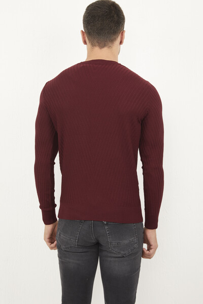 Round Neck V Patterned Knitwear Sweater - Thumbnail