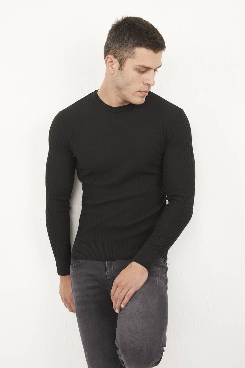 Round Neck V Patterned Knitwear Sweater