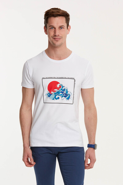 VOLTAJ - Sea Wave Printed Round Neck T-Shirt (1)