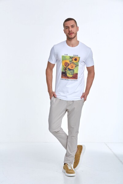 Shein Baskılı Erkek Tişört Beyaz - 3