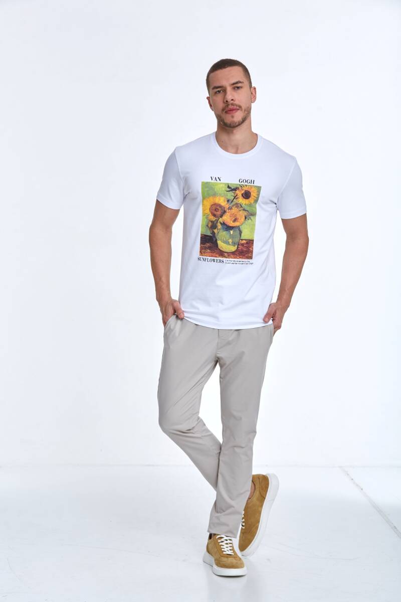Shein Baskılı Erkek Tişört Beyaz - 3