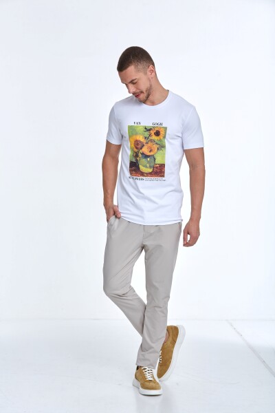 Shein Baskılı Erkek Tişört Beyaz - 4