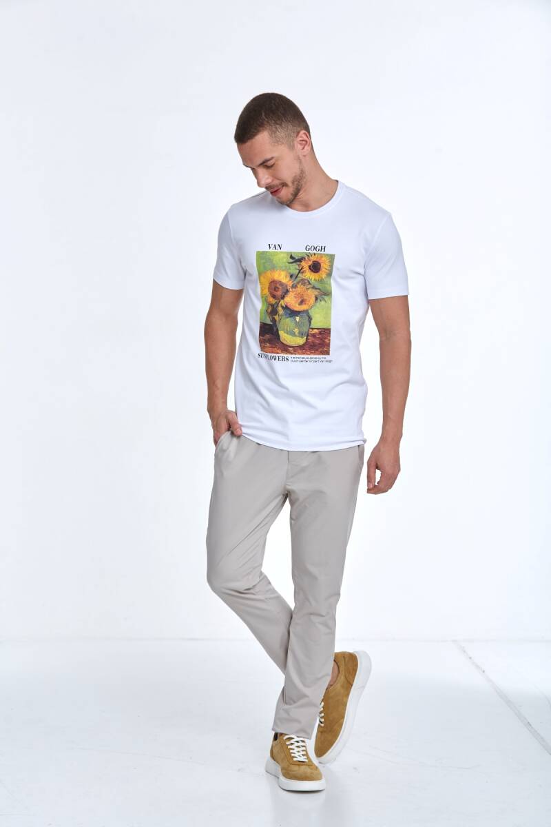 Shein Baskılı Erkek Tişört Beyaz - 4