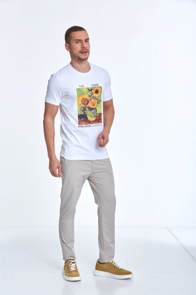 Shein Baskılı Erkek Tişört Beyaz - 2