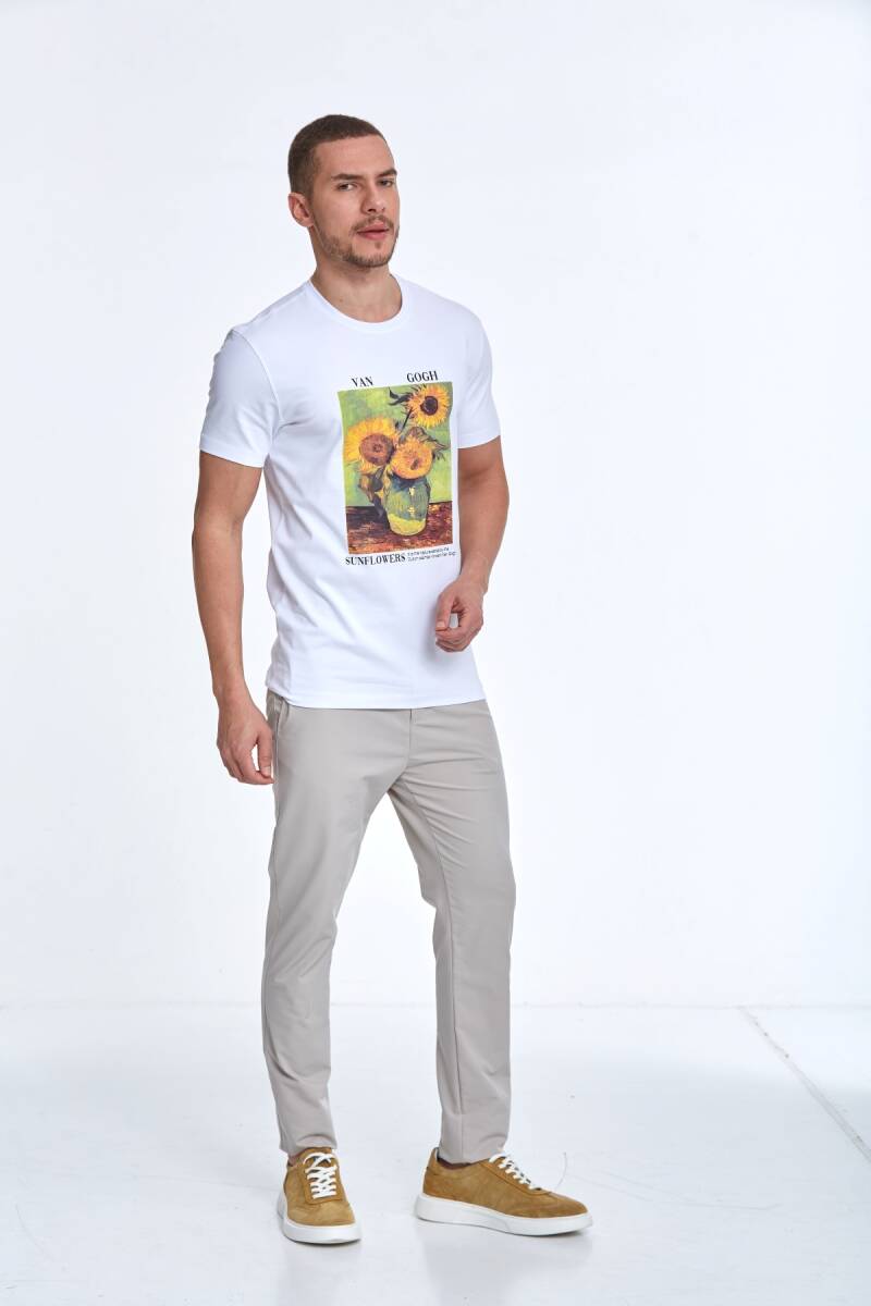 Shein Baskılı Erkek Tişört Beyaz - 2