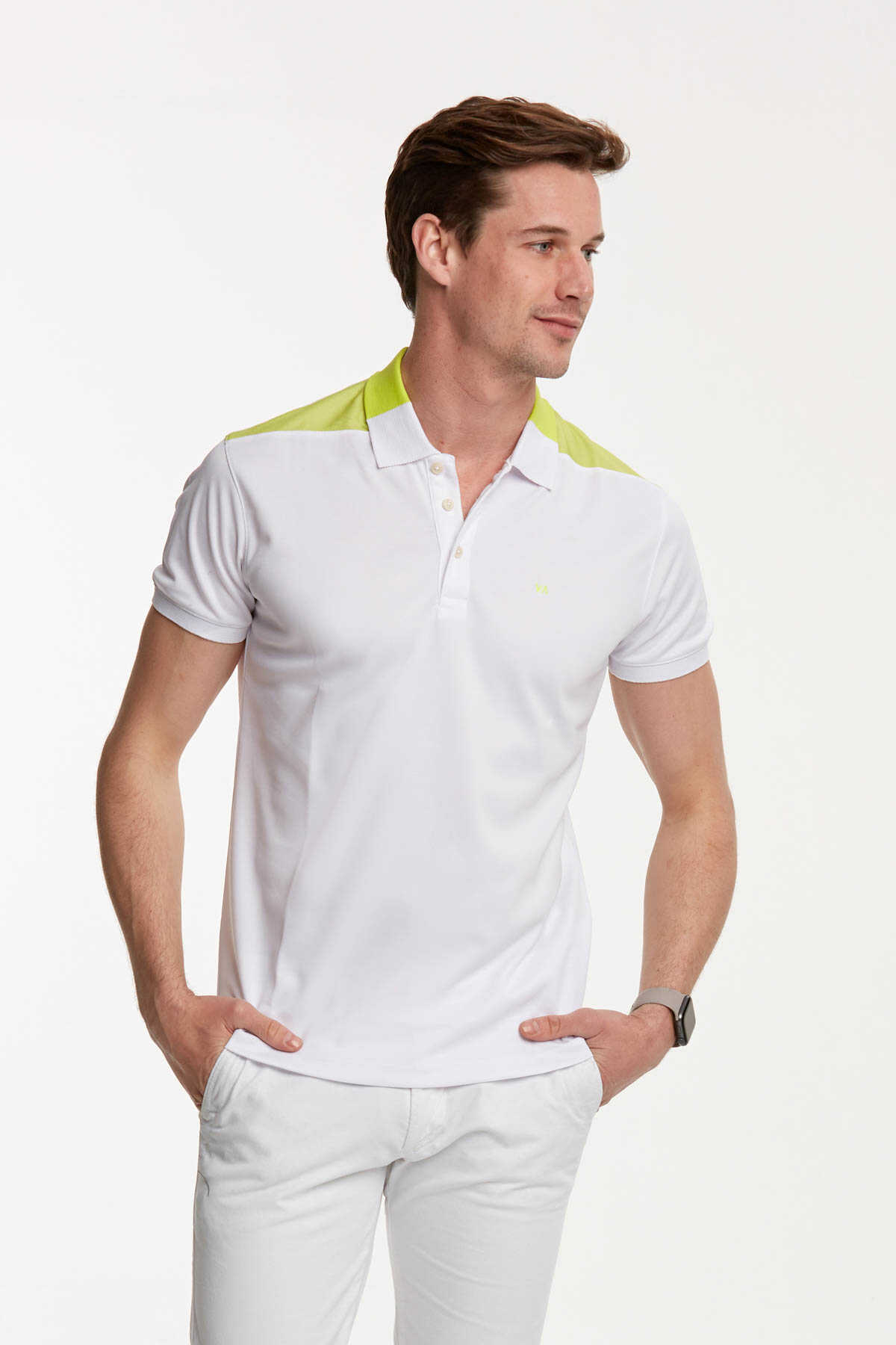 Shoulder and Collar Pieced Polo Neck Men's T-Shirt | Voltaj