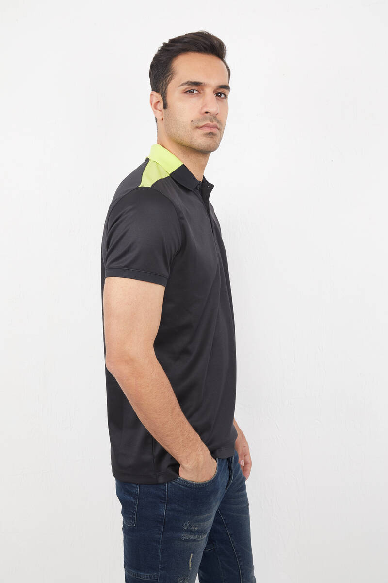 Shoulder and Collar Pieced Polo Neck Men's T-Shirt