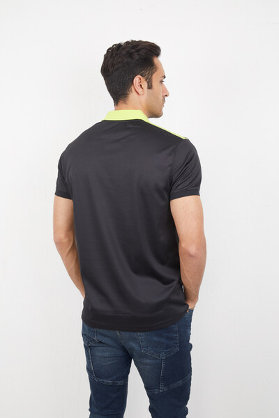 Shoulder and Collar Pieced Polo Neck Men's T-Shirt - Thumbnail