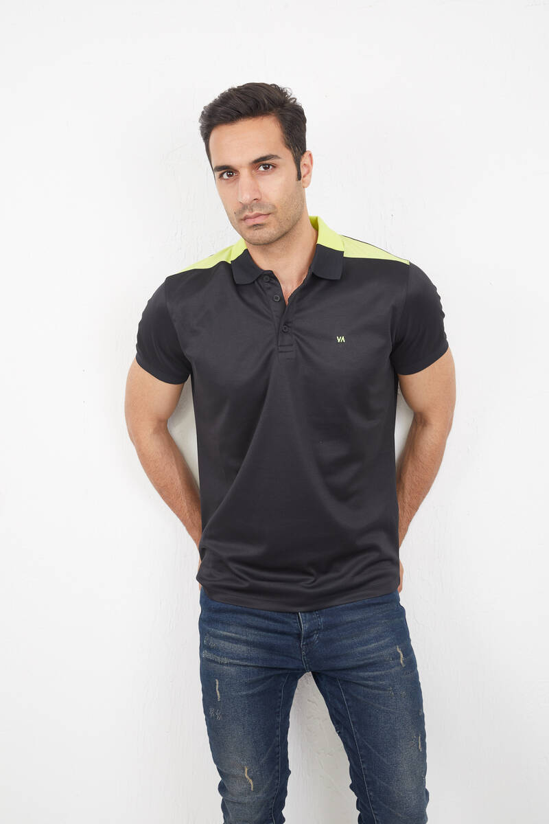 Shoulder and Collar Pieced Polo Neck Men's T-Shirt