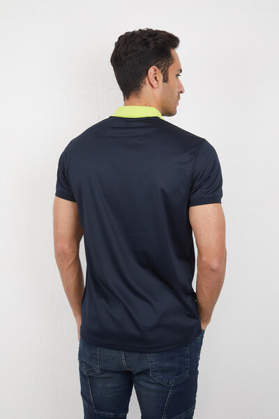 Shoulder and Collar Pieced Polo Neck Men's T-Shirt - Thumbnail