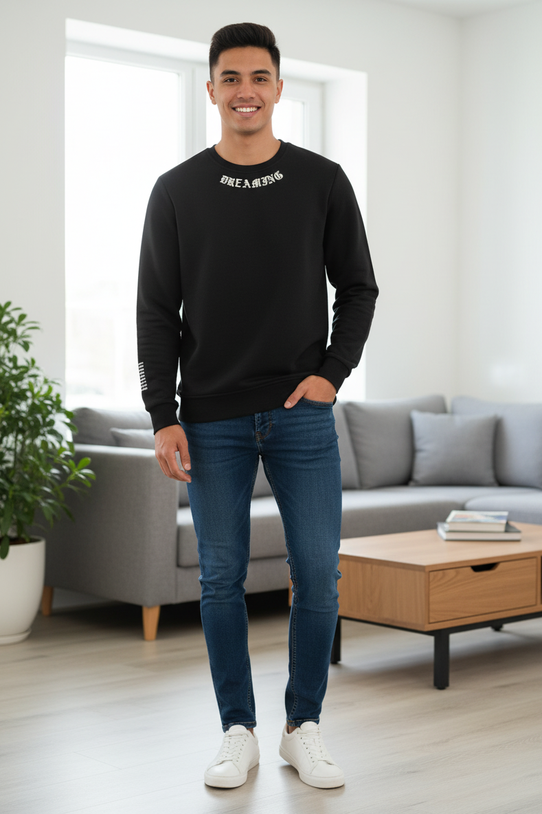 Sierre Bisiklet Yaka Erkek Sweatshirt Siyah - 2