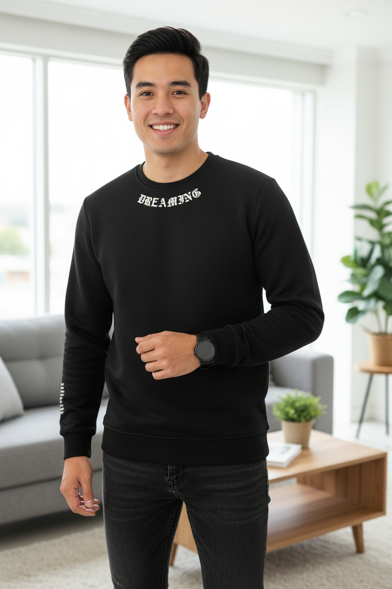 Sierre Bisiklet Yaka Erkek Sweatshirt Siyah - 1