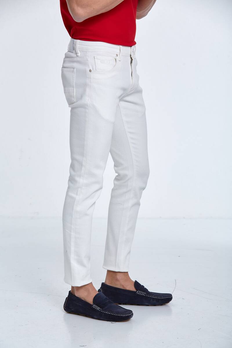 Slim Fit Beyaz Erkek Kot Pantolon