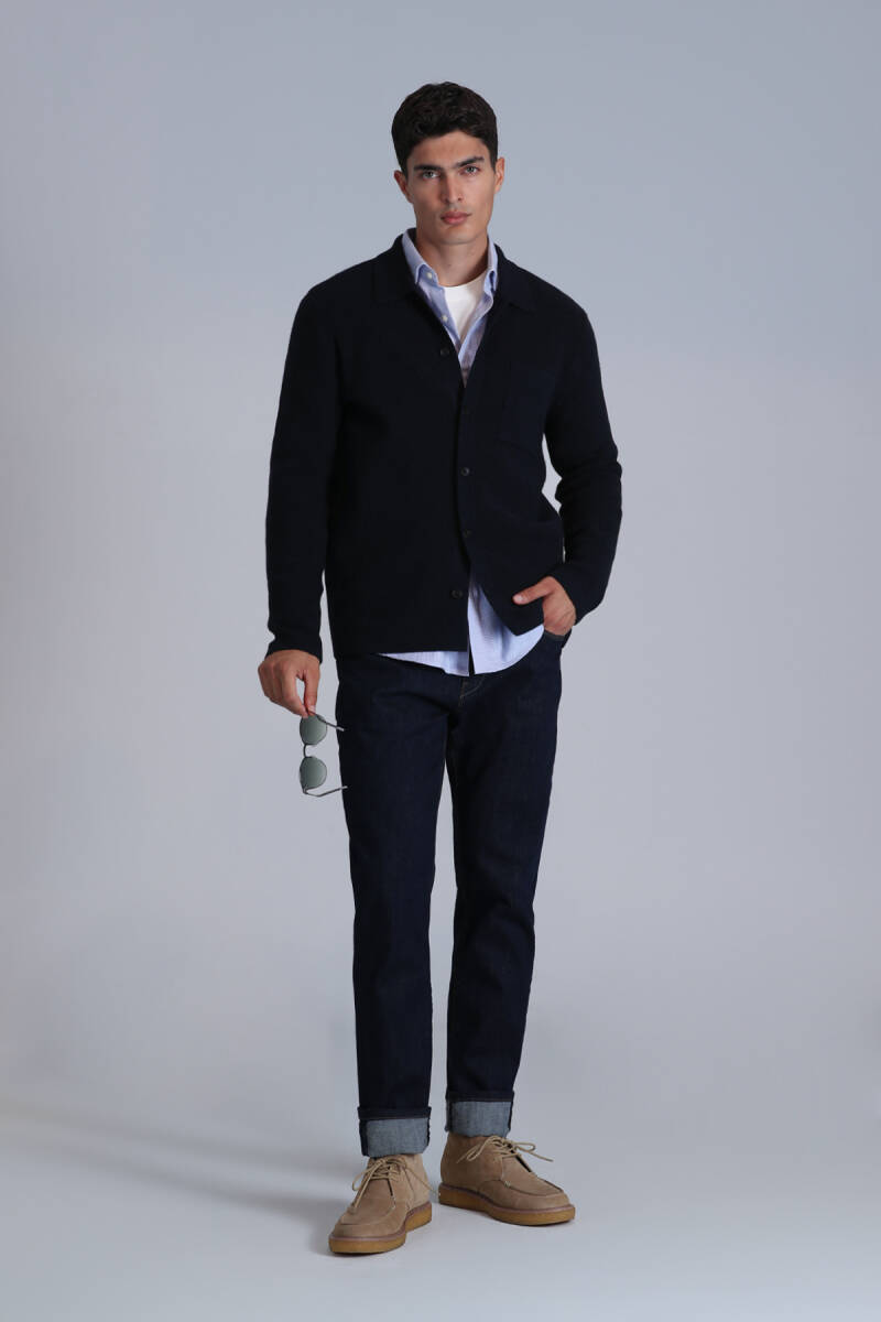 Solid Erkek Hırka Lacivert - 4