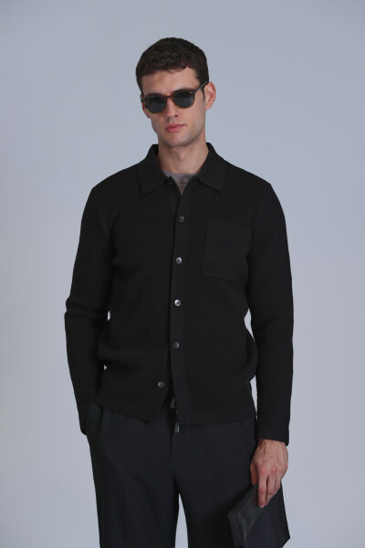 Solid Erkek Hırka Siyah - 3