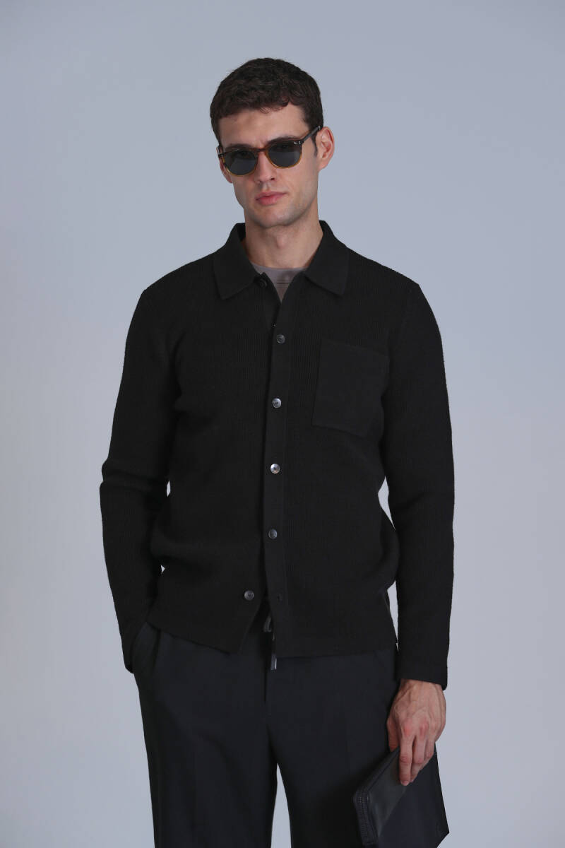 Solid Erkek Hırka Siyah - 3