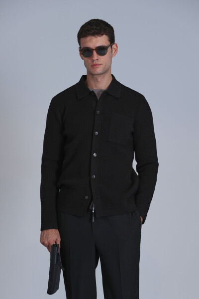 Solid Erkek Hırka Siyah - 5