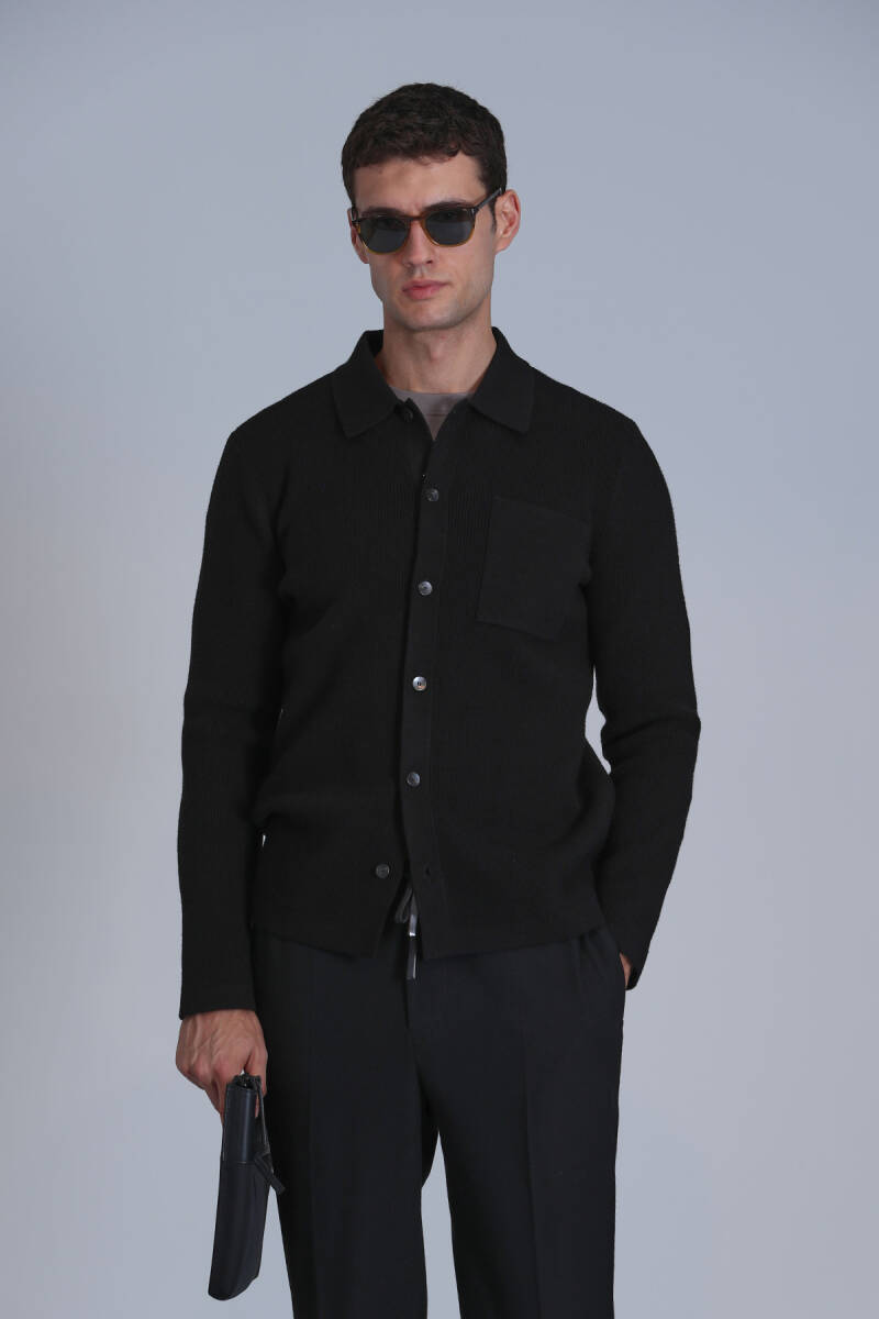 Solid Erkek Hırka Siyah - 5