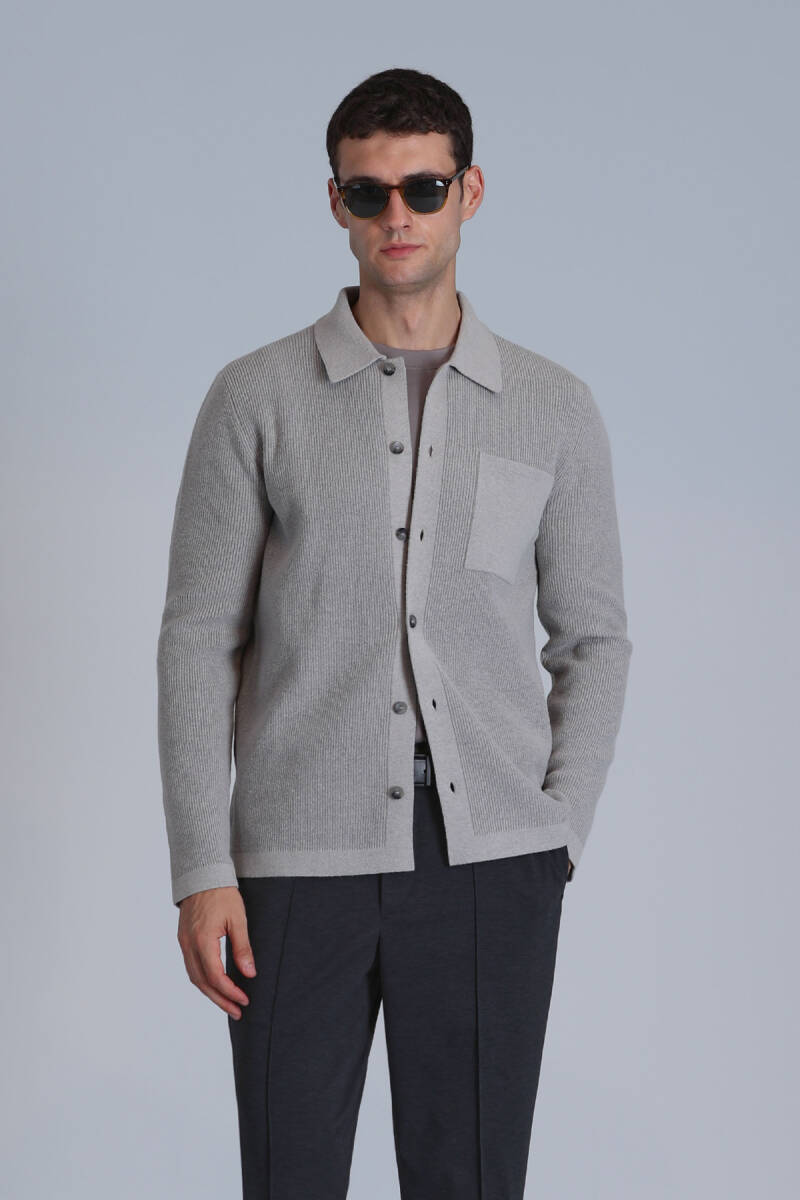 Solid Erkek Hırka Vizon - 1