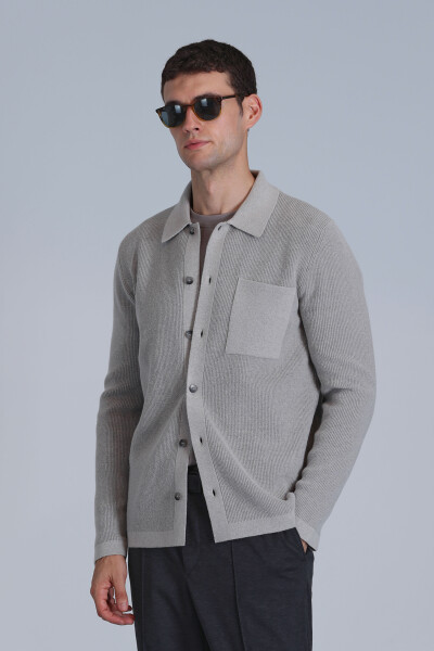 Solid Erkek Hırka Vizon - 3