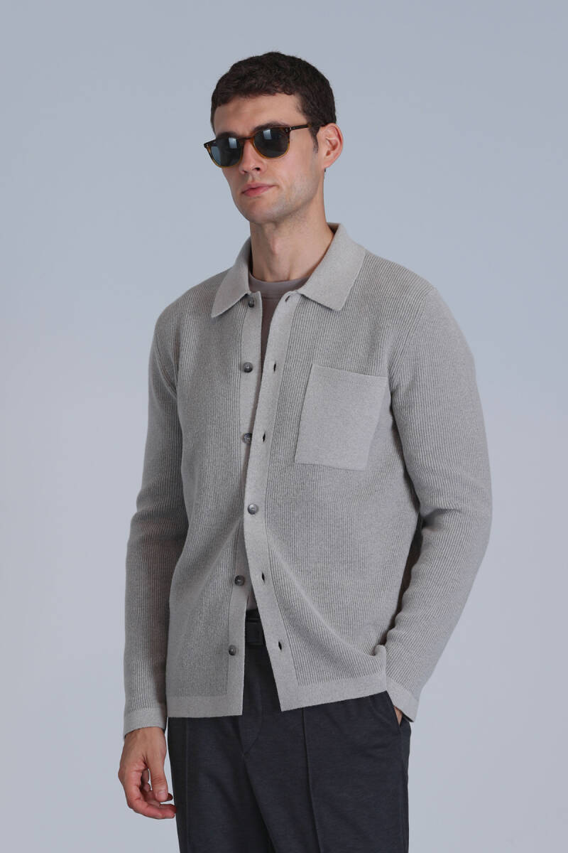 Solid Erkek Hırka Vizon - 3