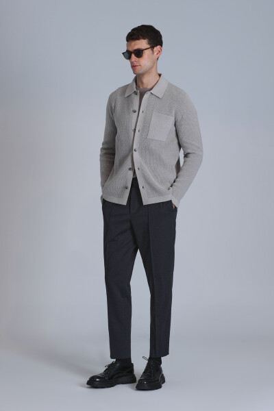 Solid Erkek Hırka Vizon - 4