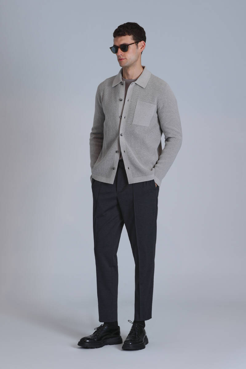 Solid Erkek Hırka Vizon - 4