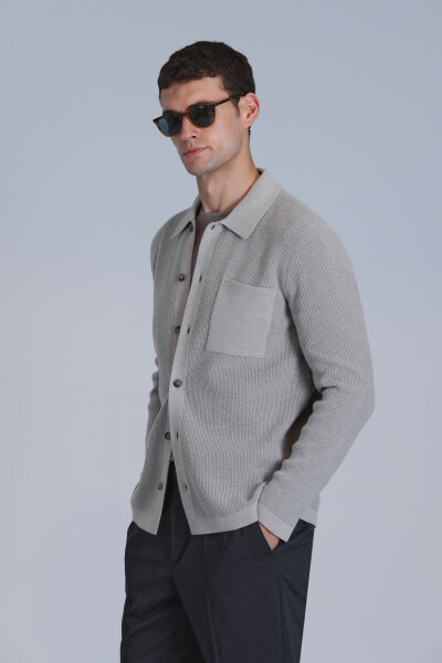 Solid Erkek Hırka Vizon - 5