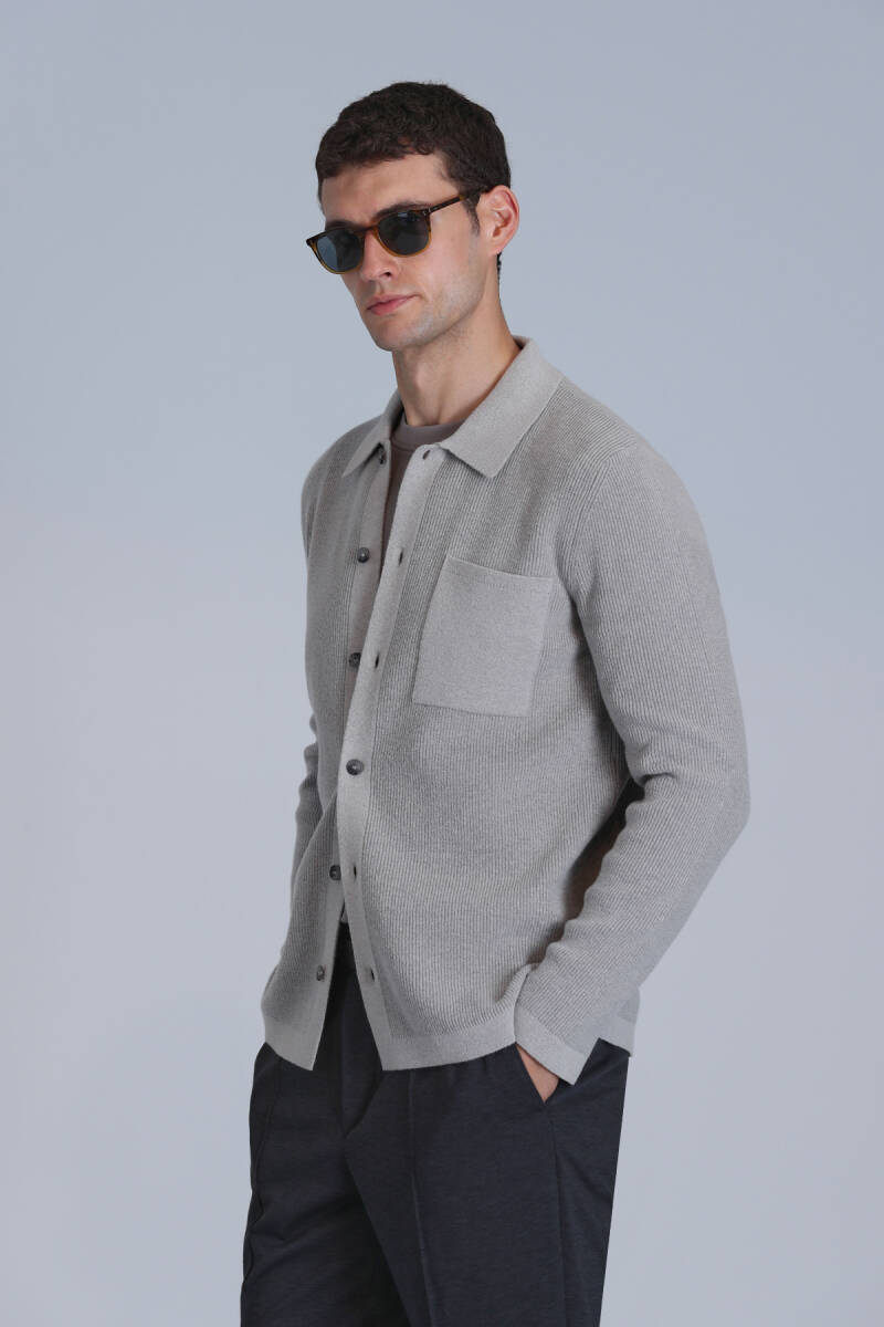 Solid Erkek Hırka Vizon - 5