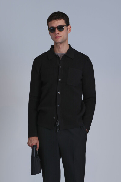 Solid Men's Cardigan Black - LUFIAN
