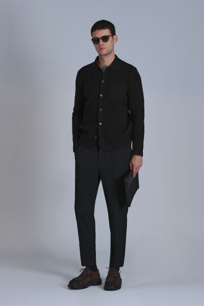 Solid Men's Cardigan Black - LUFIAN (1)