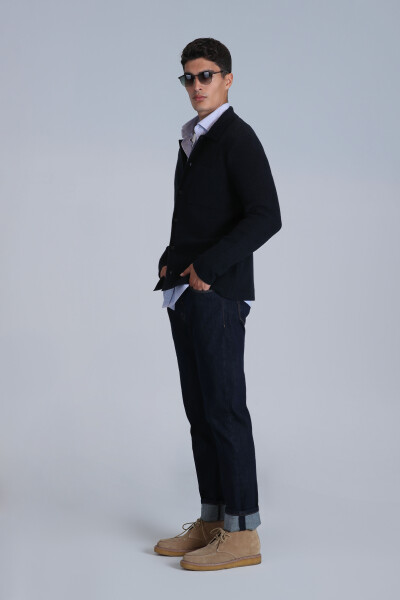 Solid Men's Cardigan Navy Blue - LUFIAN (1)