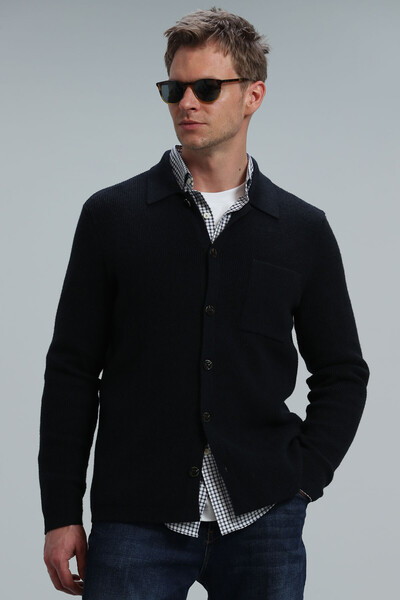 Solid Men's Cardigan Navy Blue 